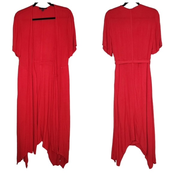 Banana Republic handkerchief hem red wrap midi dress. Belted. Size 12. Pockets - Picture 13 of 16